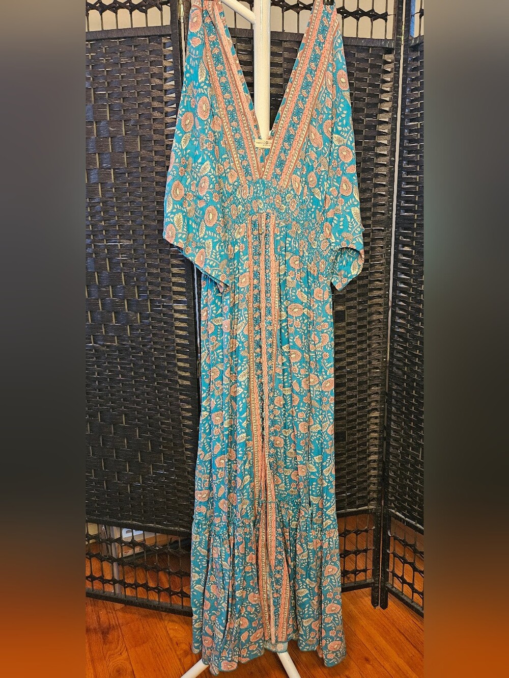 NATURAL LIFE Teal and Coral Floral Maxi Dress